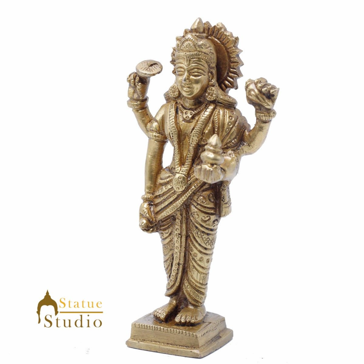 StatueStudio Brass Physician Of Gods Lord Dhanvantari Idol For Home Office Desk Temple Pooja Puja Décor Feng Shui Vastu Decorative Statue Showpiece 6" - Image 4