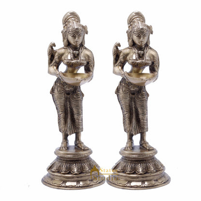StatueStudio Brass Standing Deeplakshmi Pair Idol For Home Decor Temple Pooja Deep Lady Office Desk Living Room Table Decorative Deeplaxmi Statue Showpiece 9" by vendor-unknown - Decor (View 2)
