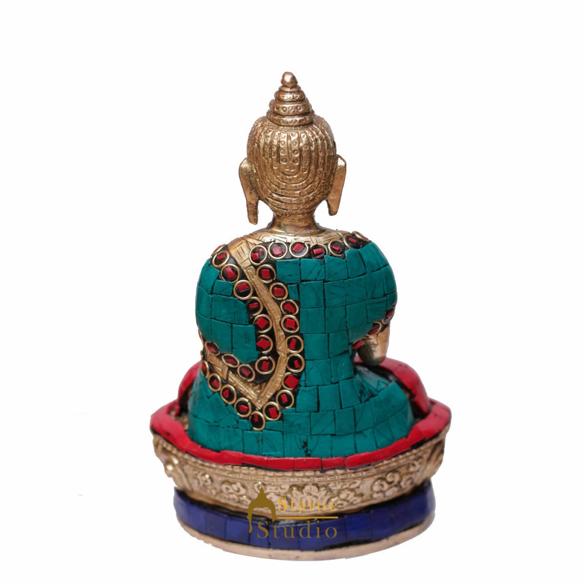 Brass Blessing Buddha Statue Stone Work 7 " - Image 5