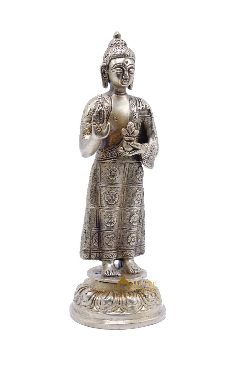 Brass Standing Buddha Statues For Home Decor Office Desk Idol Gift Showpiece 8" - Image 4