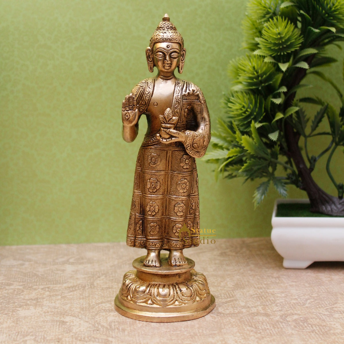 Brass Standing Buddha Statues For Home Decor Office Desk Idol Gift Showpiece 8" - Eco-friendly - Sama Homes