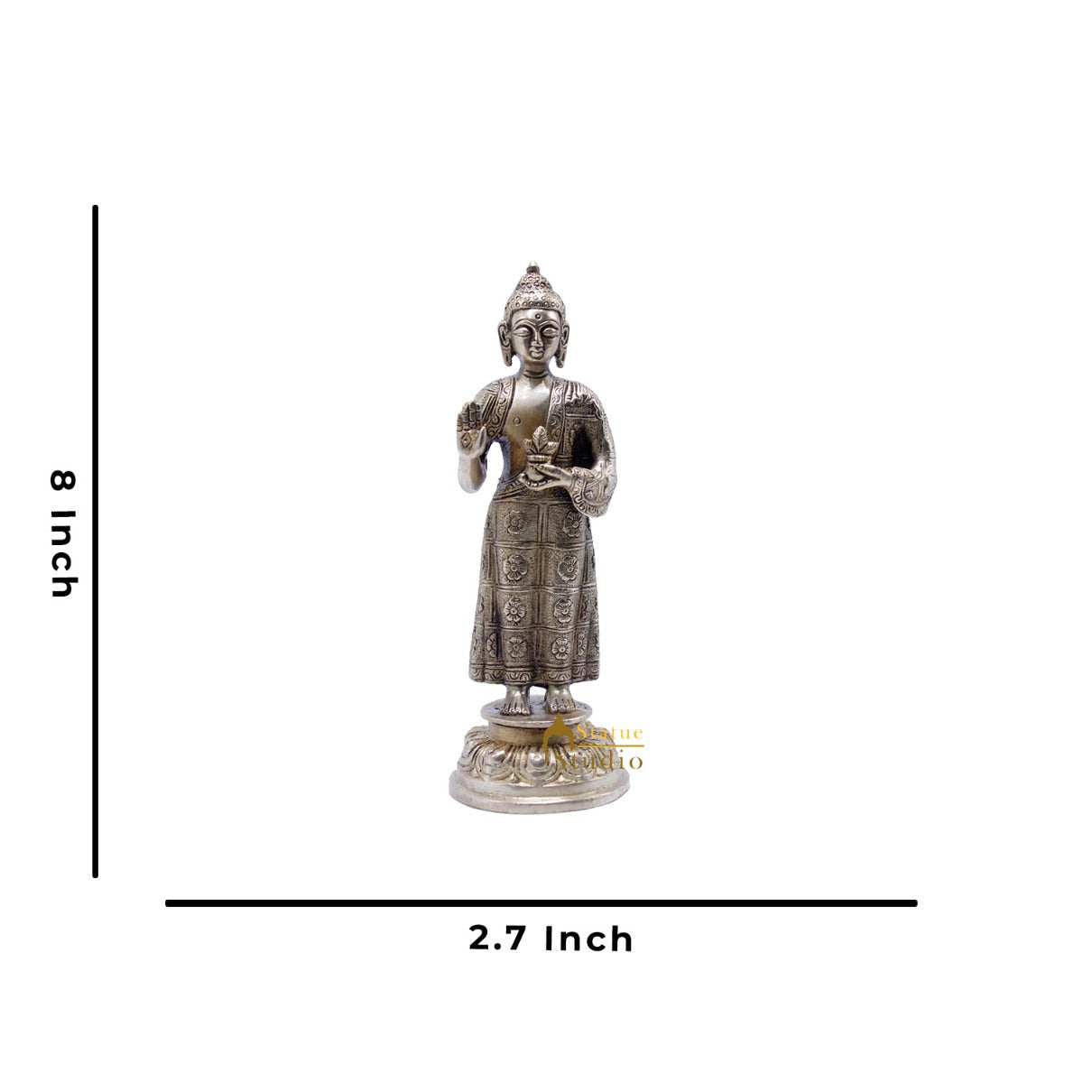 Brass Standing Buddha Statues For Home Decor Office Desk Idol Gift Showpiece 8" - Image 6