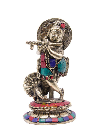 Brass Standing Krishna Idol For Home Temple Religious Décor Lucky Gift Statue 6" by vendor-unknown - Hindu Gods (View 3)