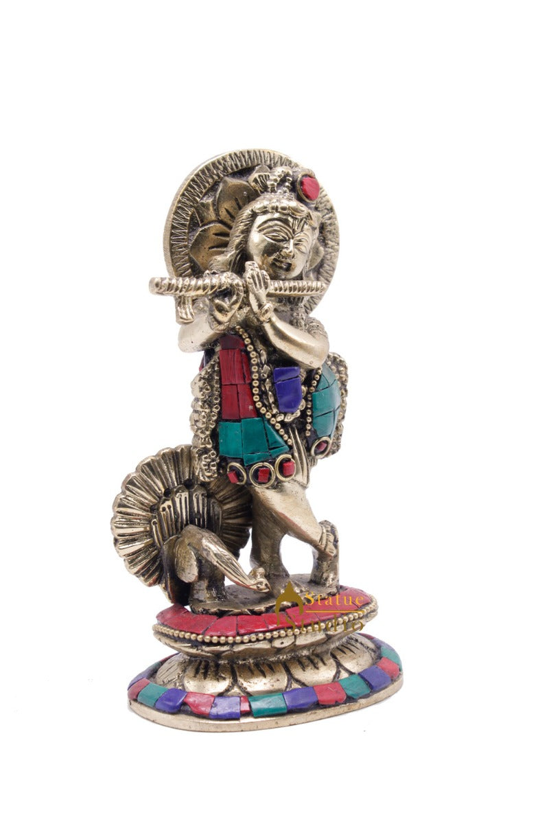 Brass Standing Krishna Idol For Home Temple Religious Décor Lucky Gift Statue 6" - Image 4