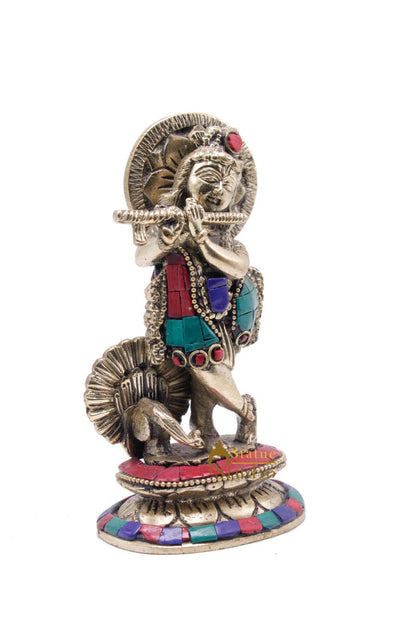 Brass Standing Krishna Idol For Home Temple Religious Décor Lucky Gift Statue 6" by vendor-unknown - Hindu Gods (View 4)