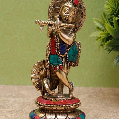 Brass Standing Krishna Idol For Home Temple Religious Décor Lucky Gift Statue 6" by vendor-unknown - Hindu Gods (View 2)