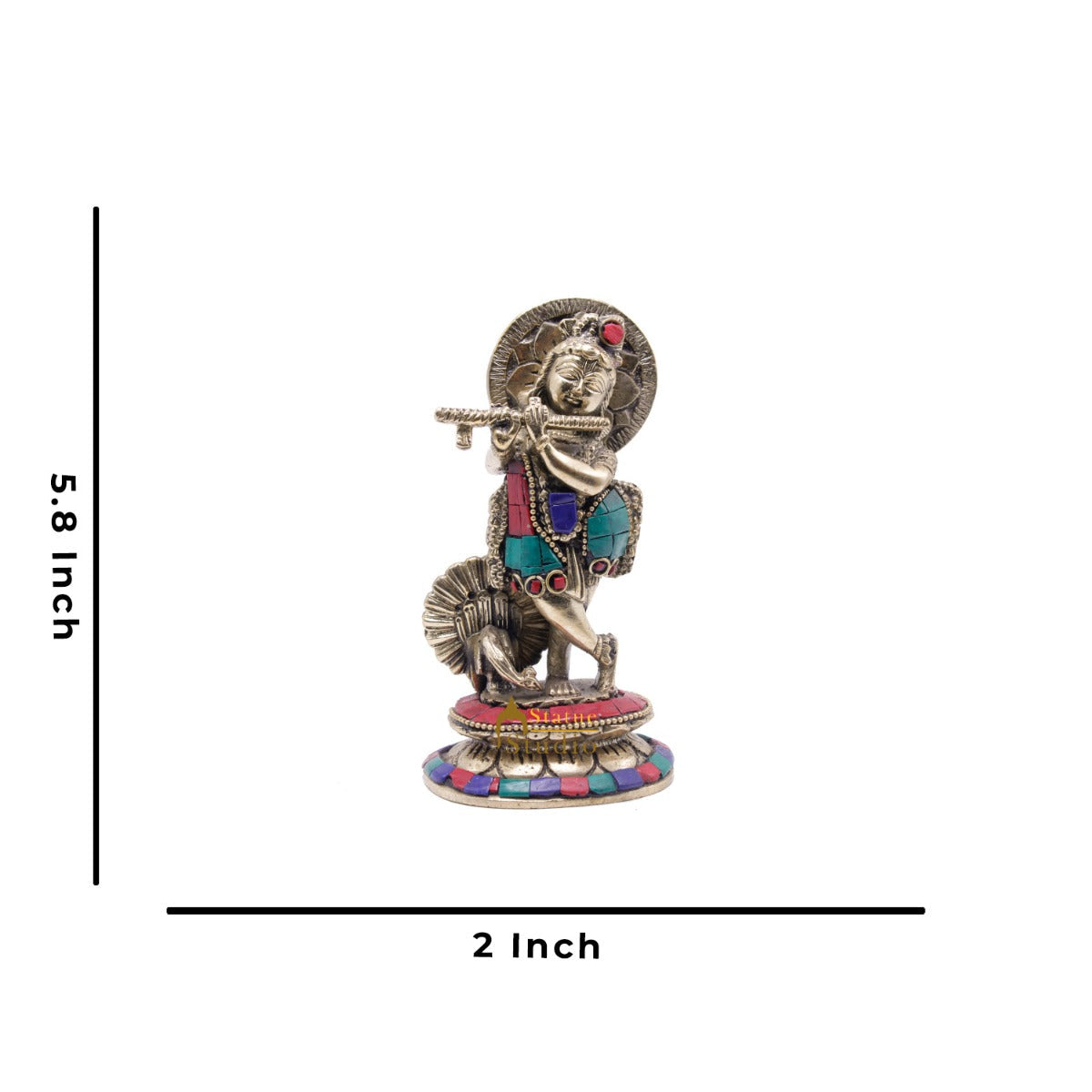 Brass Standing Krishna Idol For Home Temple Religious Décor Lucky Gift Statue 6" - Image 6