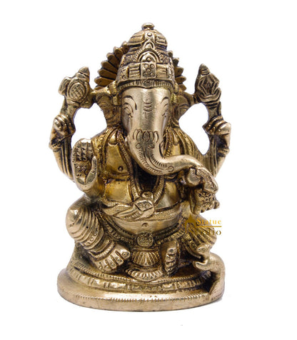 Brass Ganesha Idol For Home Décor Office Desk Lucky Gift Showpiece Statue 4" by vendor-unknown - Hindu Gods (View 3)