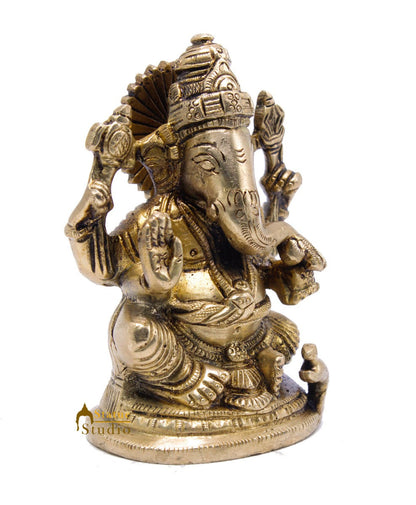 Brass Ganesha Idol For Home Décor Office Desk Lucky Gift Showpiece Statue 4" by vendor-unknown - Hindu Gods (View 4)