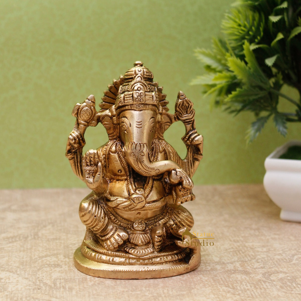 Brass Ganesha Idol For Home Décor Office Desk Lucky Gift Showpiece Statue 4" - Eco-friendly - Sama Homes