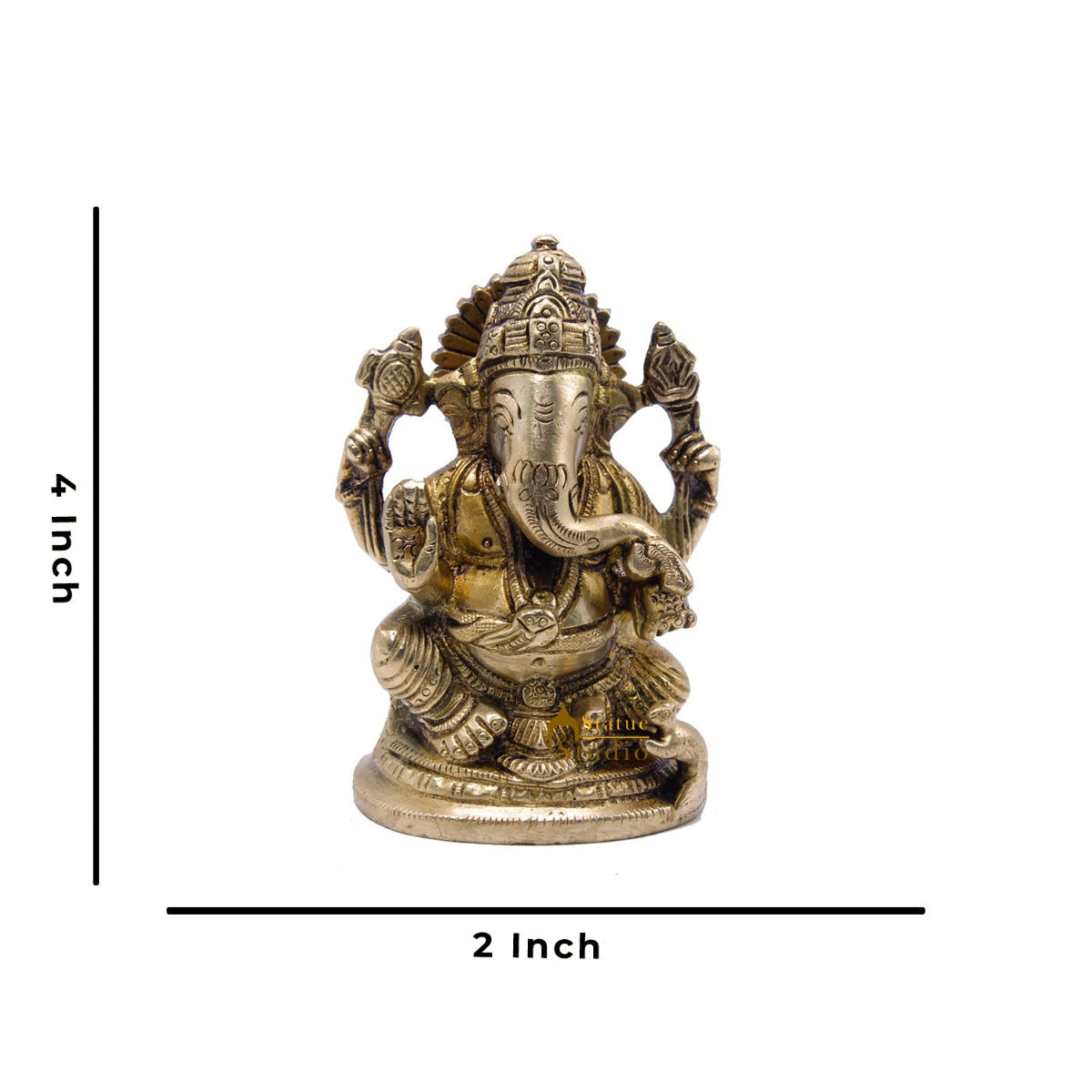 Brass Ganesha Idol For Home Décor Office Desk Lucky Gift Showpiece Statue 4" - Image 6