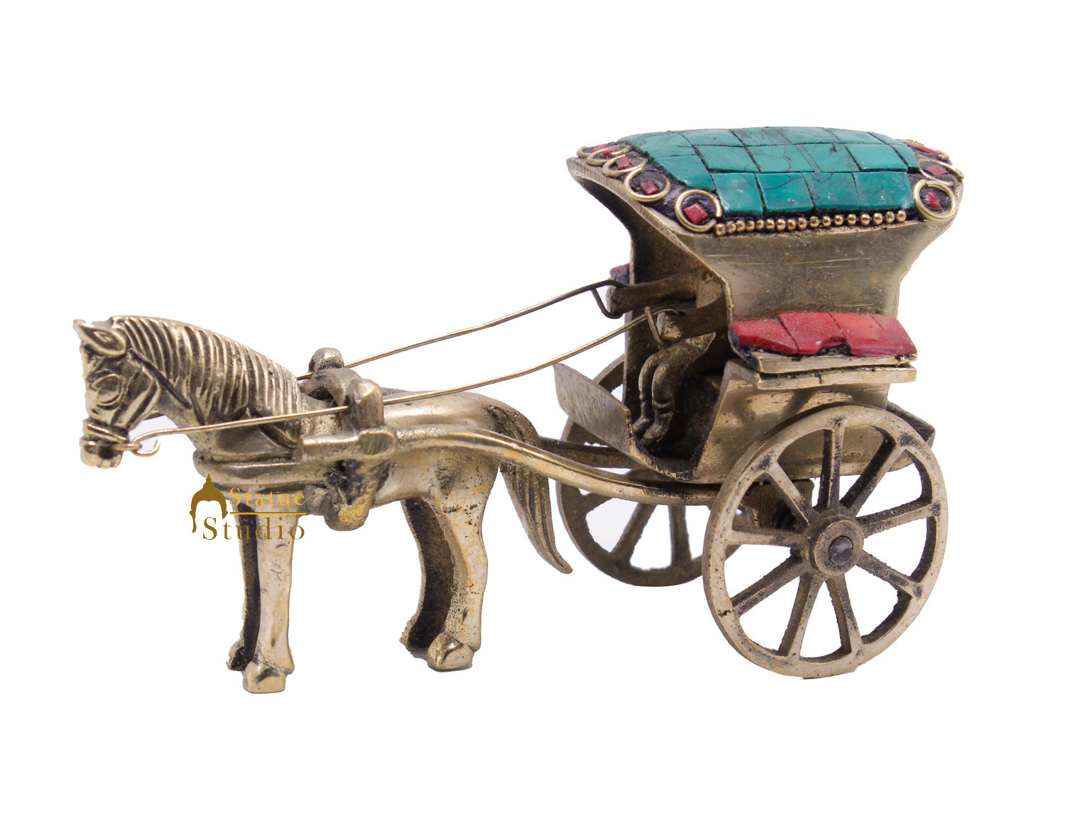 Brass Horse Cart Showpieces For Home Office Desk Living Room Decor Figurine 3" - Image 3