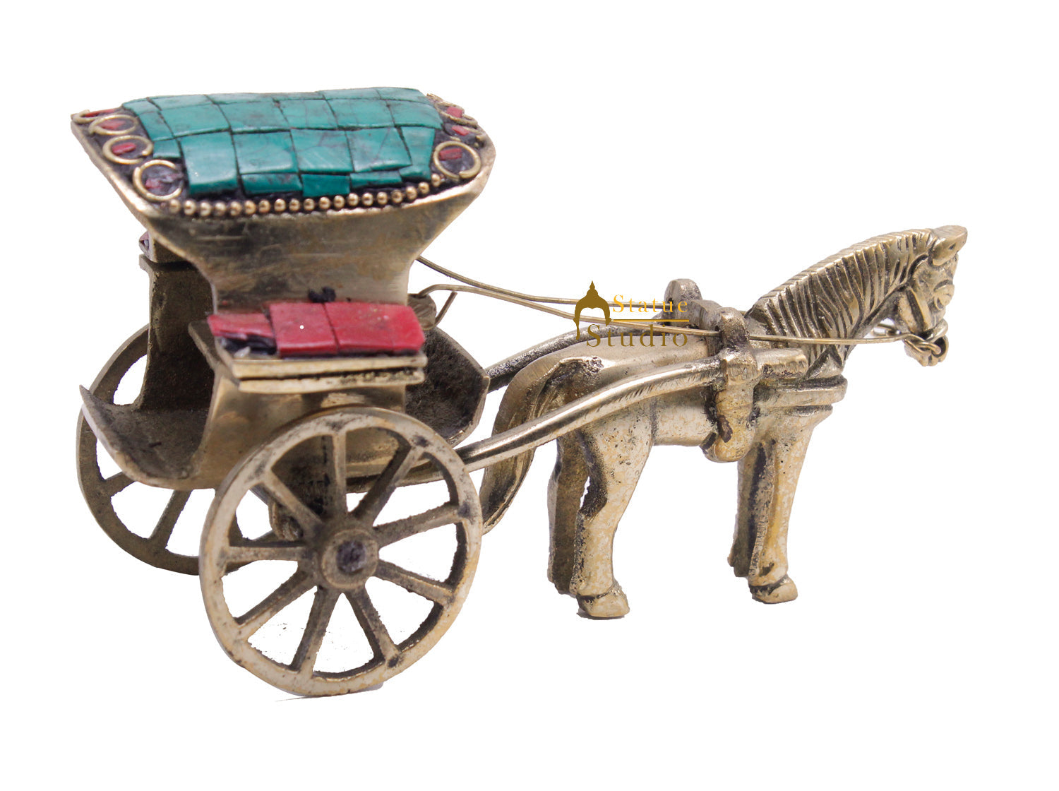 Brass Horse Cart Showpieces For Home Office Desk Living Room Decor Figurine 3" - Image 4