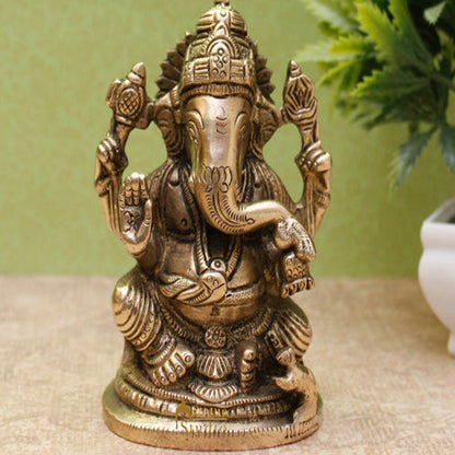 Brass Ganesha Idol For Home Décor Office Desk Lucky Gift Showpiece Statue 4" by vendor-unknown - Hindu Gods (View 2)