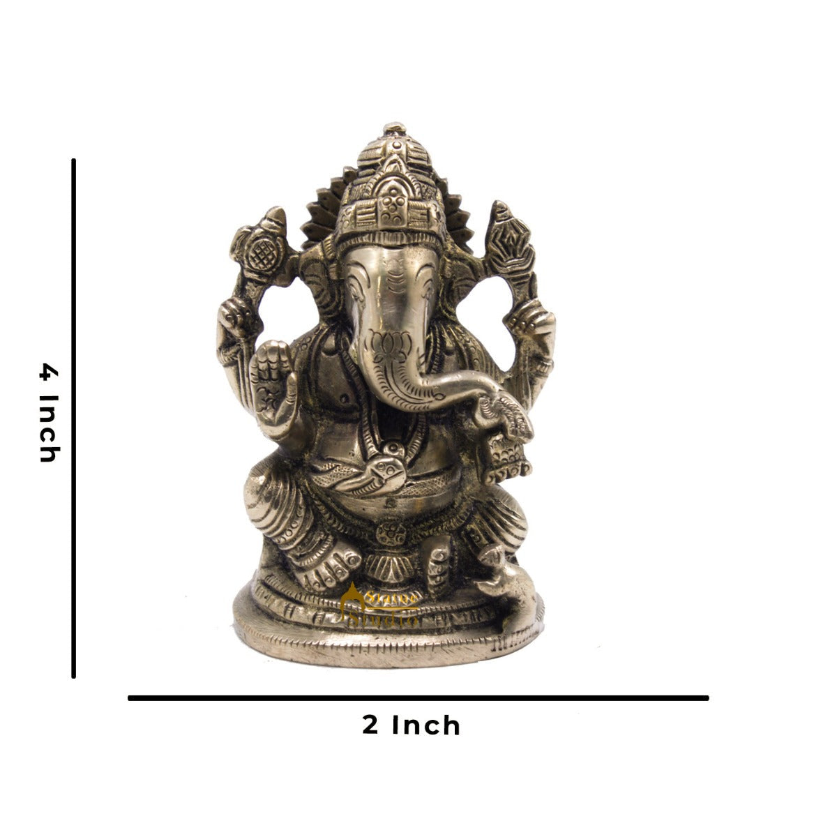Brass Ganesha Idol For Home Décor Office Desk Lucky Gift Showpiece Statue 4"