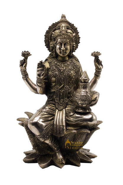 Brass Antique Lakshmi Idol With Money Pot Laxmi Murti Home Decor Statue 12" by vendor-unknown - Hindu Gods (View 3)