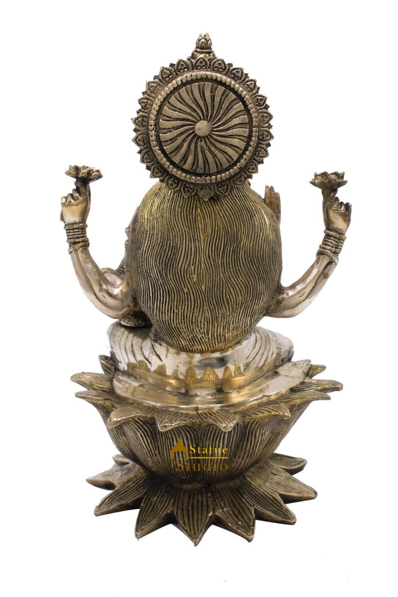 Brass Antique Lakshmi Idol With Money Pot Laxmi Murti Home Decor Statue 12" - Image 5
