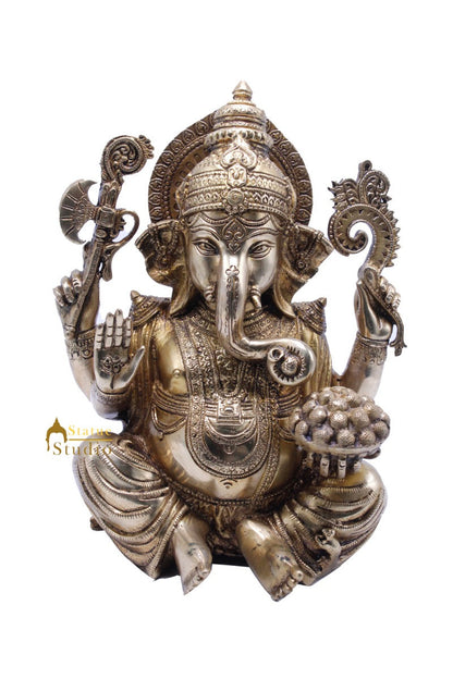 Antique Ganesha Idol With Modak Plate Lucky Home Office Decor Gift Statue 10" by vendor-unknown - Hindu Gods (View 3)