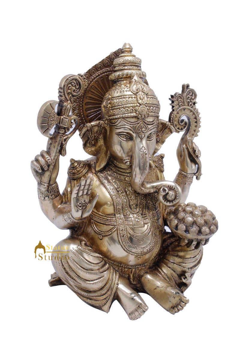 Antique Ganesha Idol With Modak Plate Lucky Home Office Decor Gift Statue 10" - Image 4