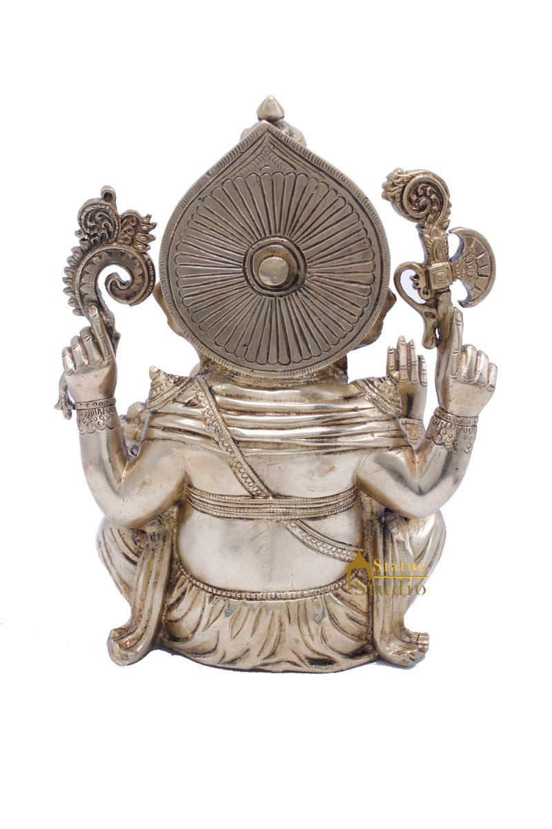 Antique Ganesha Idol With Modak Plate Lucky Home Office Decor Gift Statue 10"