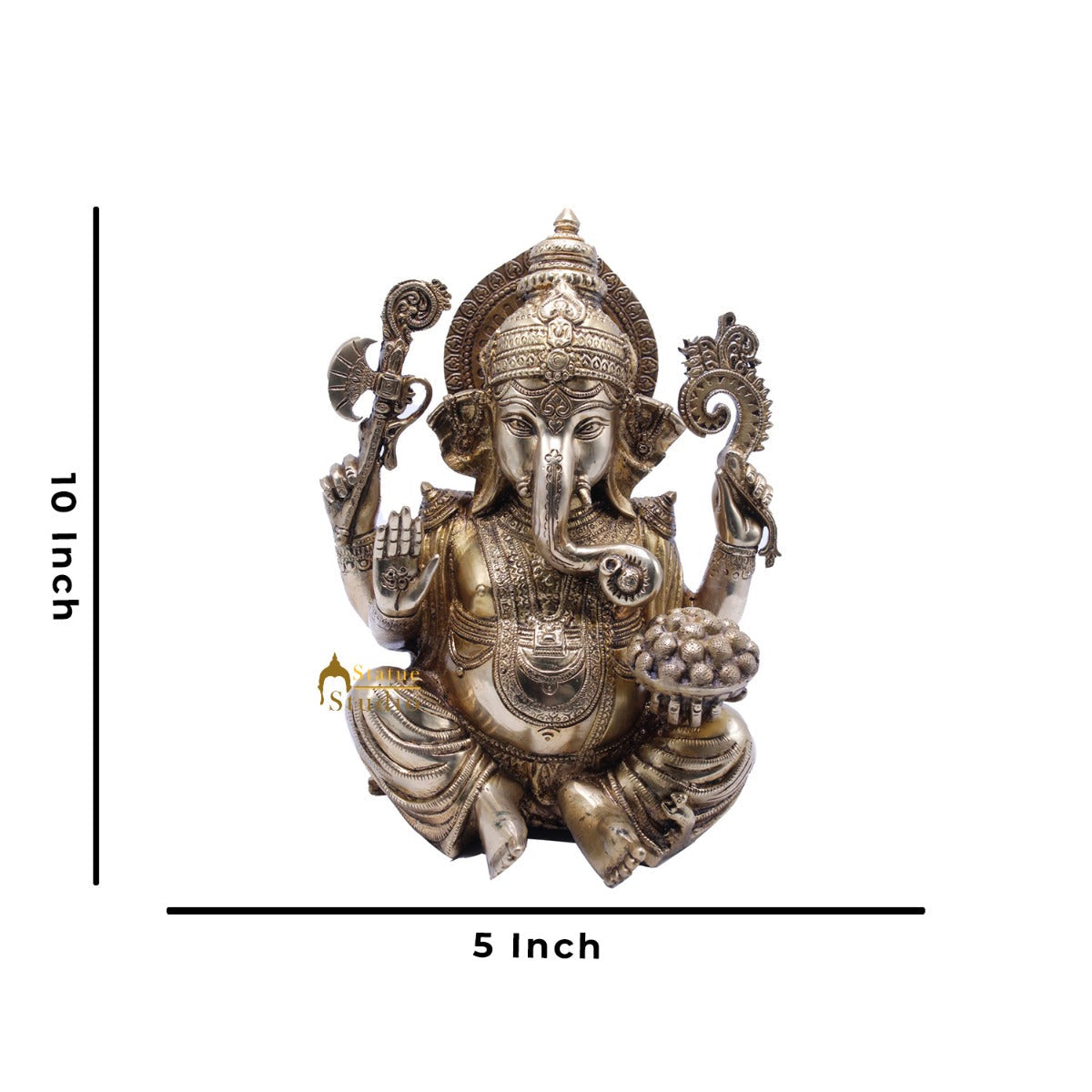 Antique Ganesha Idol With Modak Plate Lucky Home Office Decor Gift Statue 10" - Image 6