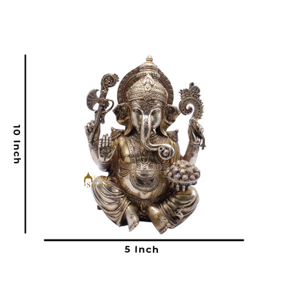 Antique Ganesha Idol With Modak Plate Lucky Home Office Decor Gift Statue 10" by vendor-unknown - Hindu Gods (View 6)