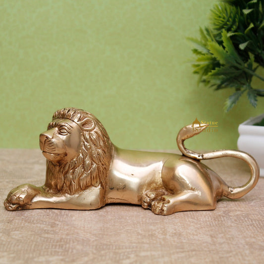 Brass Sitting Lion Showpieces For Home Office Desk Table Décor Statue