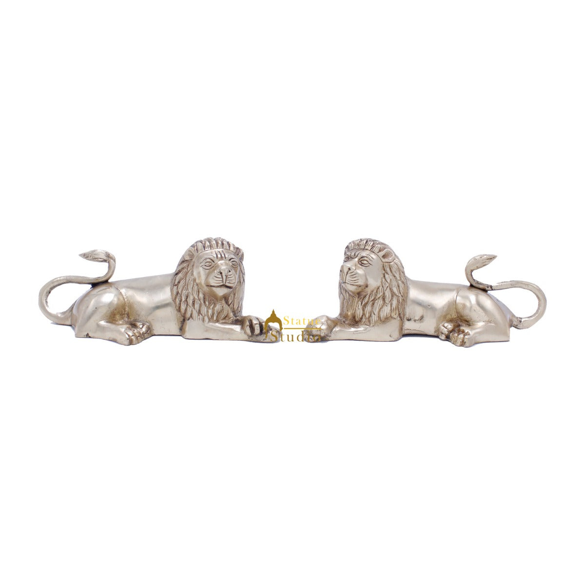 Brass Sitting Lion Pair Showpieces For Home Office Desk Table Décor Statue - Image 3
