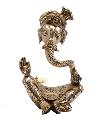 Brass Ganesha Turban Statue For Modern Home Décor Showpiece Big Murti Idol 10" by vendor-unknown - Hindu Gods (View 3)