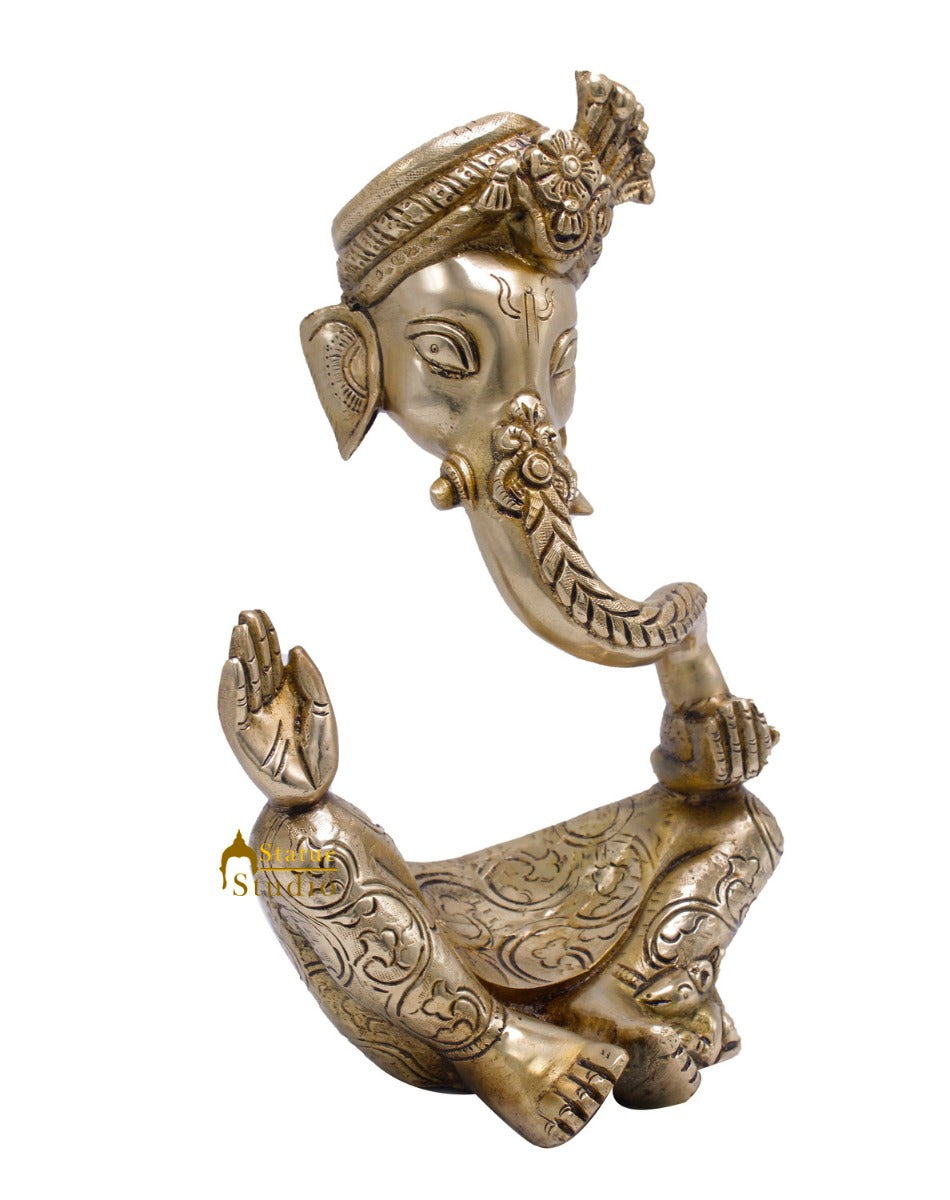 Brass Ganesha Turban Statue For Modern Home Décor Showpiece Big Murti Idol 10" - Image 4