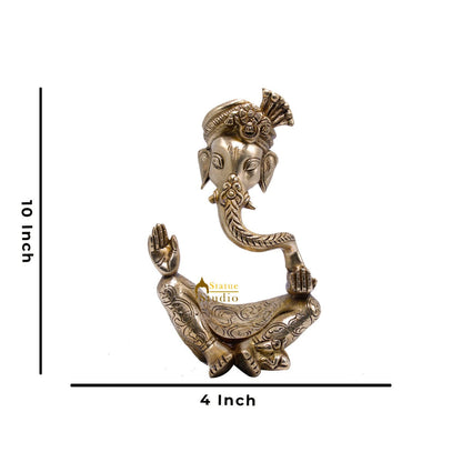 Brass Ganesha Turban Statue For Modern Home Décor Showpiece Big Murti Idol 10" by vendor-unknown - Hindu Gods (View 6)