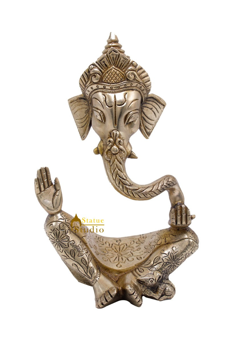 Brass Crowned Ganesha Statue For Modern Home Décor Showpiece Big Murti Idol 10" - Image 3