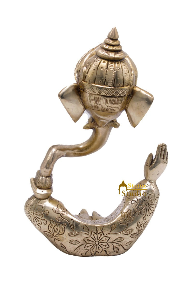 Brass Crowned Ganesha Statue For Modern Home Décor Showpiece Big Murti Idol 10" - Image 5