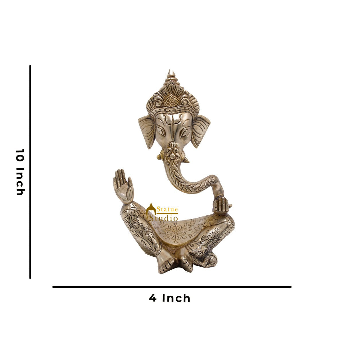 Brass Crowned Ganesha Statue For Modern Home Décor Showpiece Big Murti Idol 10" - Image 6