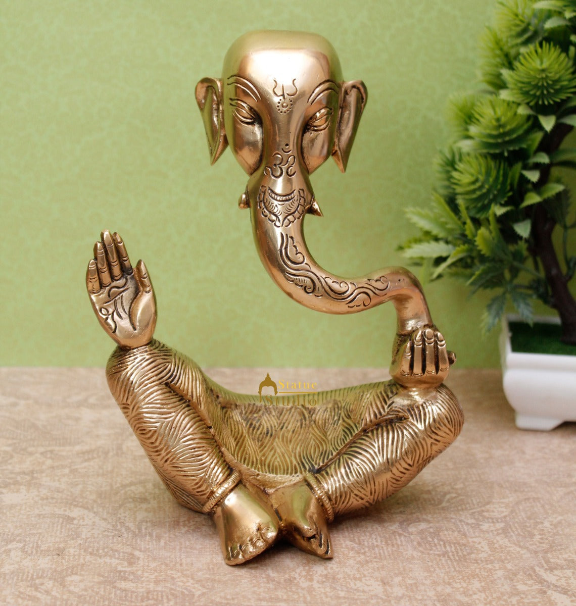 Brass Ganesha Statue For Modern Home Décor Showpiece Big Murti Idol 10" - Eco-friendly - Sama Homes