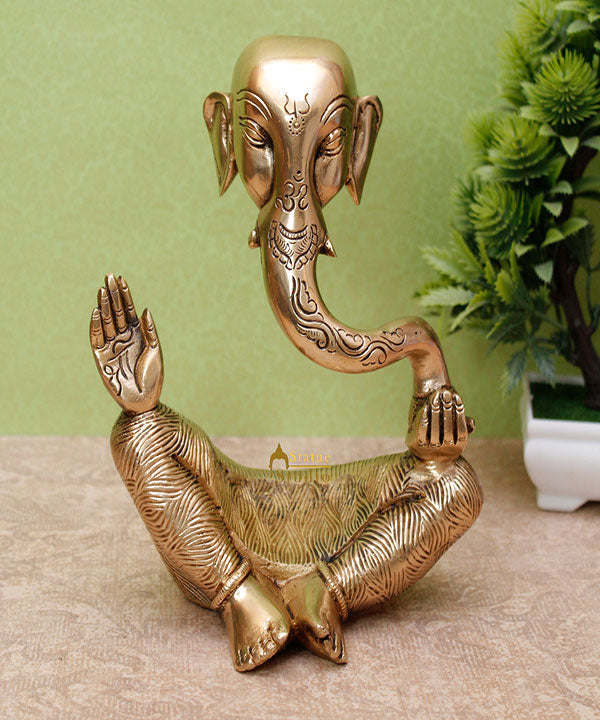 Brass Ganesha Statue For Modern Home Décor Showpiece Big Murti Idol 10" - Image 2