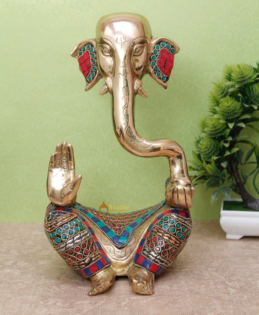 Brass Ganesha Statue Large For Modern Home Décor Showpiece Big Murti Idol 10"