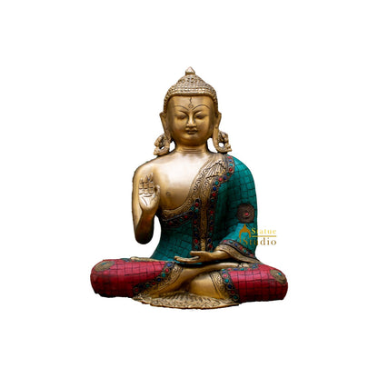 Brass Blessing Buddha Statue Stone Work Showpiece For Home Decor Gift 1 Feet by vendor-unknown - Buddha (View 6)
