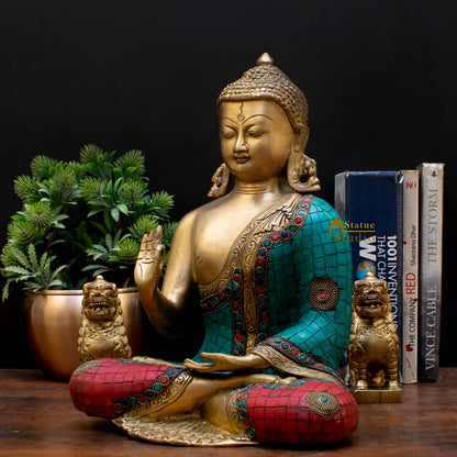 Brass Blessing Buddha Statue Stone Work Showpiece For Home Decor Gift 1 Feet by vendor-unknown - Buddha (View 4)