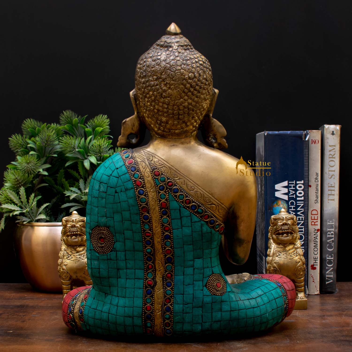Brass Blessing Buddha Statue Stone Work Showpiece For Home Decor Gift 1 Feet - Image 5