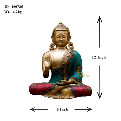 Brass Blessing Buddha Statue Stone Work Showpiece For Home Decor Gift 1 Feet by vendor-unknown - Buddha (View 7)
