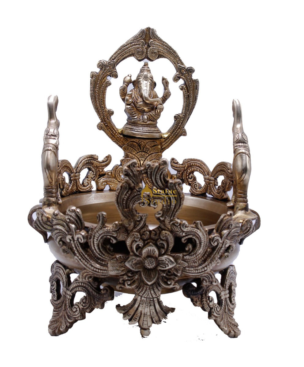 Brass Indian Ganesha Urli Ganpati Uruli Showpiece For Home Office Décor 11"