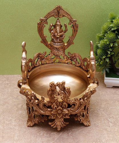 Brass Indian Ganesha Urli Ganpati Uruli Showpiece For Home Office Décor 11" by vendor-unknown - Decor (View 2)