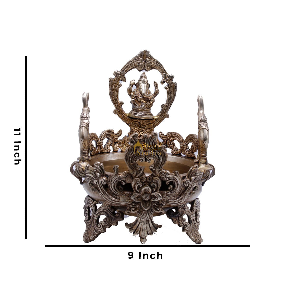 Brass Indian Ganesha Urli Ganpati Uruli Showpiece For Home Office Décor 11"