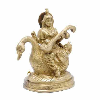Indian Brass Hindu Goddess Saraswati on Swan Lucky Gift Murti Idol Statue 7" by vendor-unknown - New Arrivals (View 4)