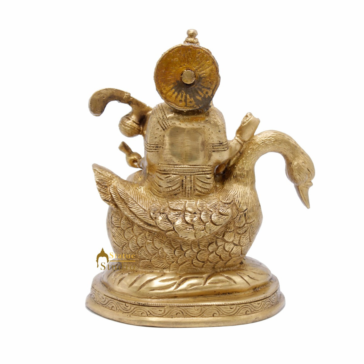 Indian Brass Hindu Goddess Saraswati on Swan Lucky Gift Murti Idol Statue 7"