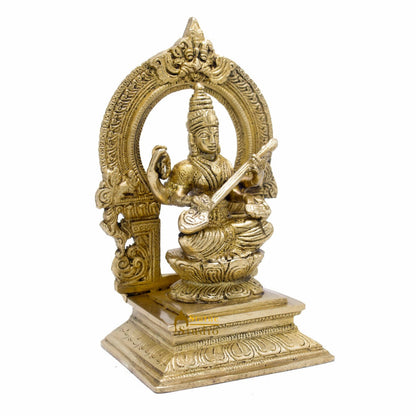 Brass Saraswati Idols For Home Office Religious Décor Statue Lucky Gift 7" by vendor-unknown - New Arrivals (View 4)