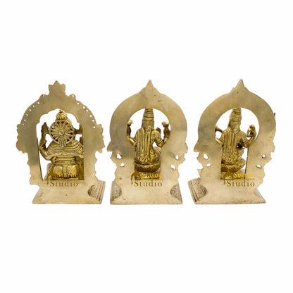 Brass Ganesha Lakshmi Saraswati Idols For Home Office Temple Décor Statue 7" by vendor-unknown - Hindu Gods (View 3)