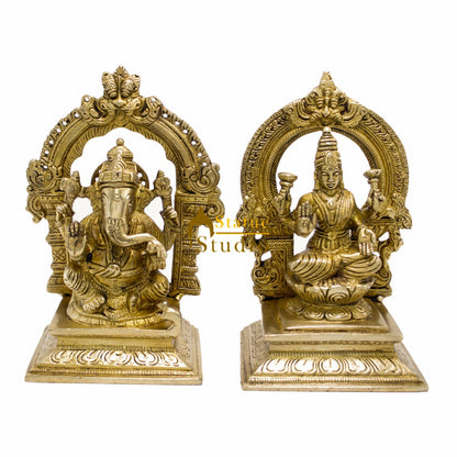 Brass Lakshmi Ganesha Idol Laxmi Ganesh Statue For Pooja Décor Gift 7" by vendor-unknown - Hindu Gods