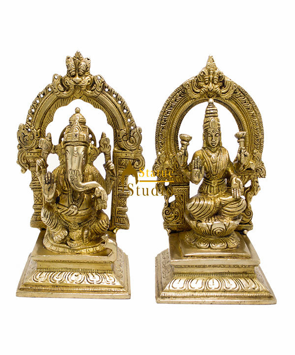 Brass Lakshmi Ganesha Idol Laxmi Ganesh Statue For Pooja Décor Gift 7" - Image 2